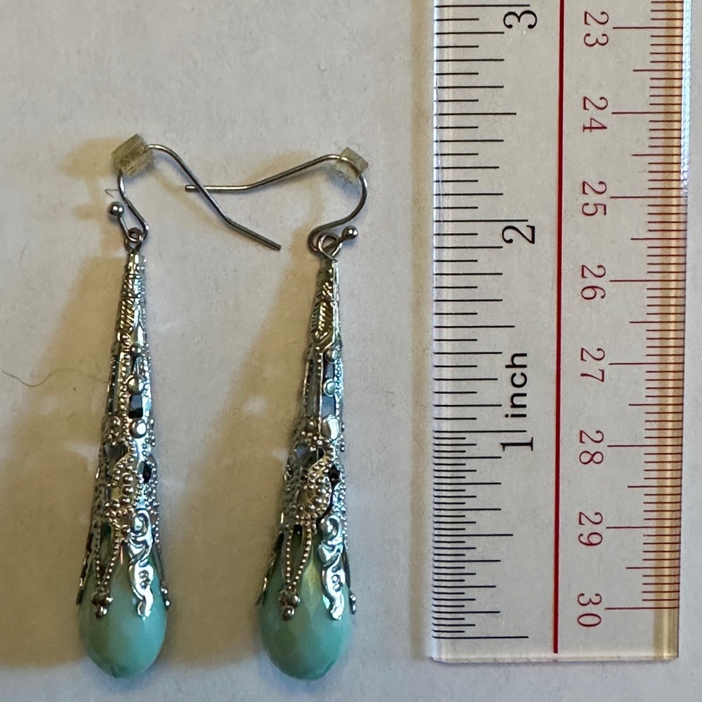 Sea Foam Green and Silver Dangle Earrings